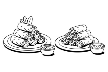 Crispy Spring Rolls with Dipping Sauce Illustration Asian Cuisine Traditional Appetizer Delicious Culinary Experience Monochrome Food Art