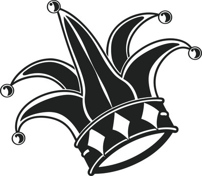 Jester Cap Silhouette Icon Joker Hat Buffoon Symbol for Carnival, Comedy, Entertainment Vector Illustration Design