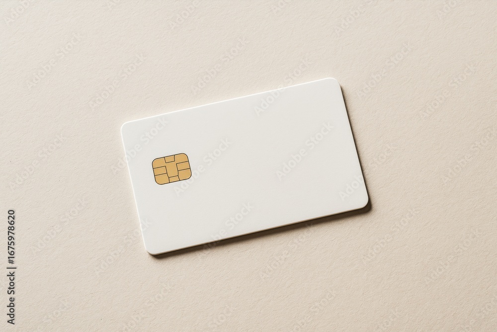 Aufkleber blank white chip card mockup on light textured background for branding and design presentation with 