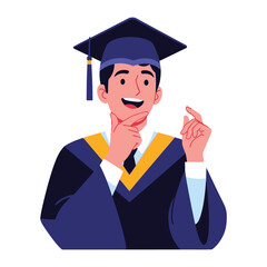 Graduation Ceremony: A portrait of a young scholar in graduation attire, celebrating academic success with a joyful expression and thoughtful pose.