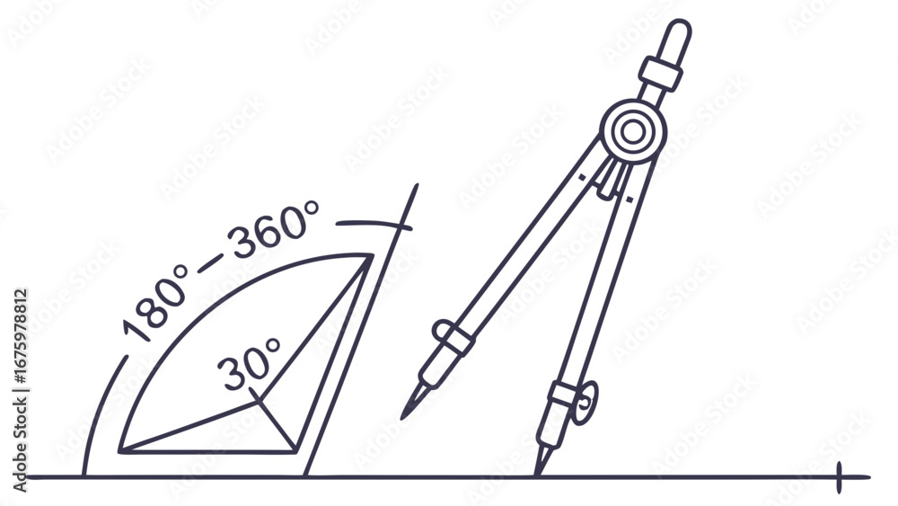 Aufkleber illustration of a drawing compass with angular measurements on a horizontal line plane view