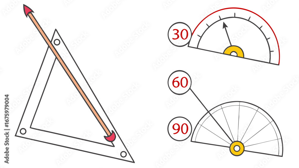 Aufkleber illustration showing a triangle with a rod through it and two angle measuring instruments shown