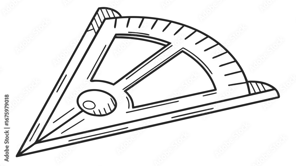 Poster illustration of a protractor and triangle tool with line details used for measurement and drafting