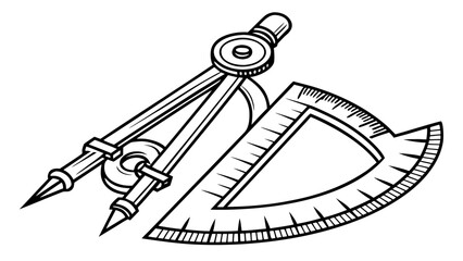 Illustration of a drawing compass and a protractor used for geometric construction and measurement work