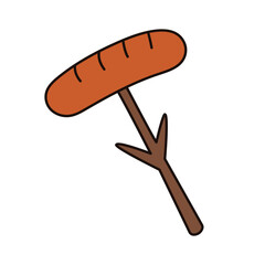 Bratwurst on a stick isolated on white background. Doodle style