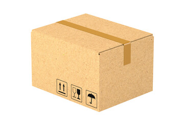 Closed cardboard box on white background. Isolated 3D illustration