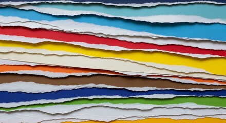 Vibrant Layers of Torn Colorful Paper with Jagged Edges Creating an Abstract Textured Background.
