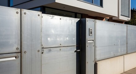 Modern Metal Fence and Gate of a Contemporary Building.