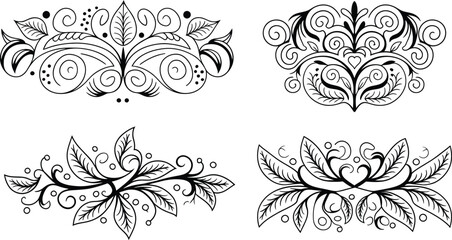 Floral Decorative Ornament Set, Vintage Swirl Leaf Design Elements, Vector illustration