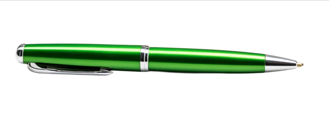 Photo of a green pen isolated on a white background with a clipping path Taken with a wideangle lens in daylight