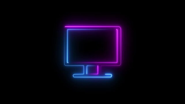 Neon laptop line icon. Glowing neon line Computer network icon glowing logotype animation. Neon line Laptop icon isolated Glowing neon line. Animation of neon laptop icon on black background,