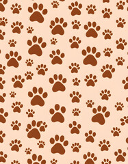 Obraz premium Illustration brown dog paw prints background that repeats and seamless, origami. isolated with white highlights