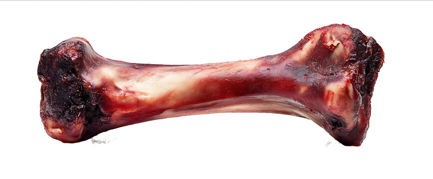 Beef bone for dogs isolated on a white background with a clipping path Fully in focus Realistic photograph