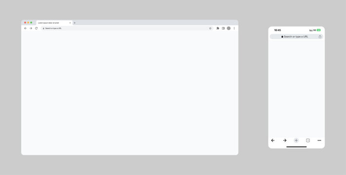 Web browser desktop and mobile version mockup template. Vector UI design of browser windows and smartphone interface for website preview, responsive design, and app presentation.