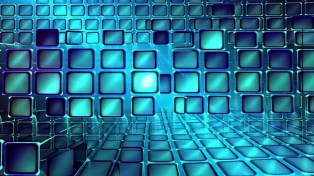 Abstract blue motion background with dynamic pulsating squares
