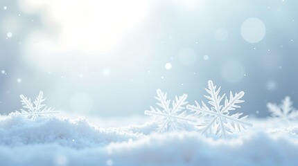 Naklejka premium Intricate snowflakes shaped like delicate flowers float gently against a simple, light-colored backdrop