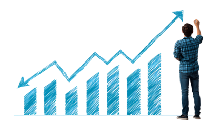 Man drawing upward trend graph showing business growth