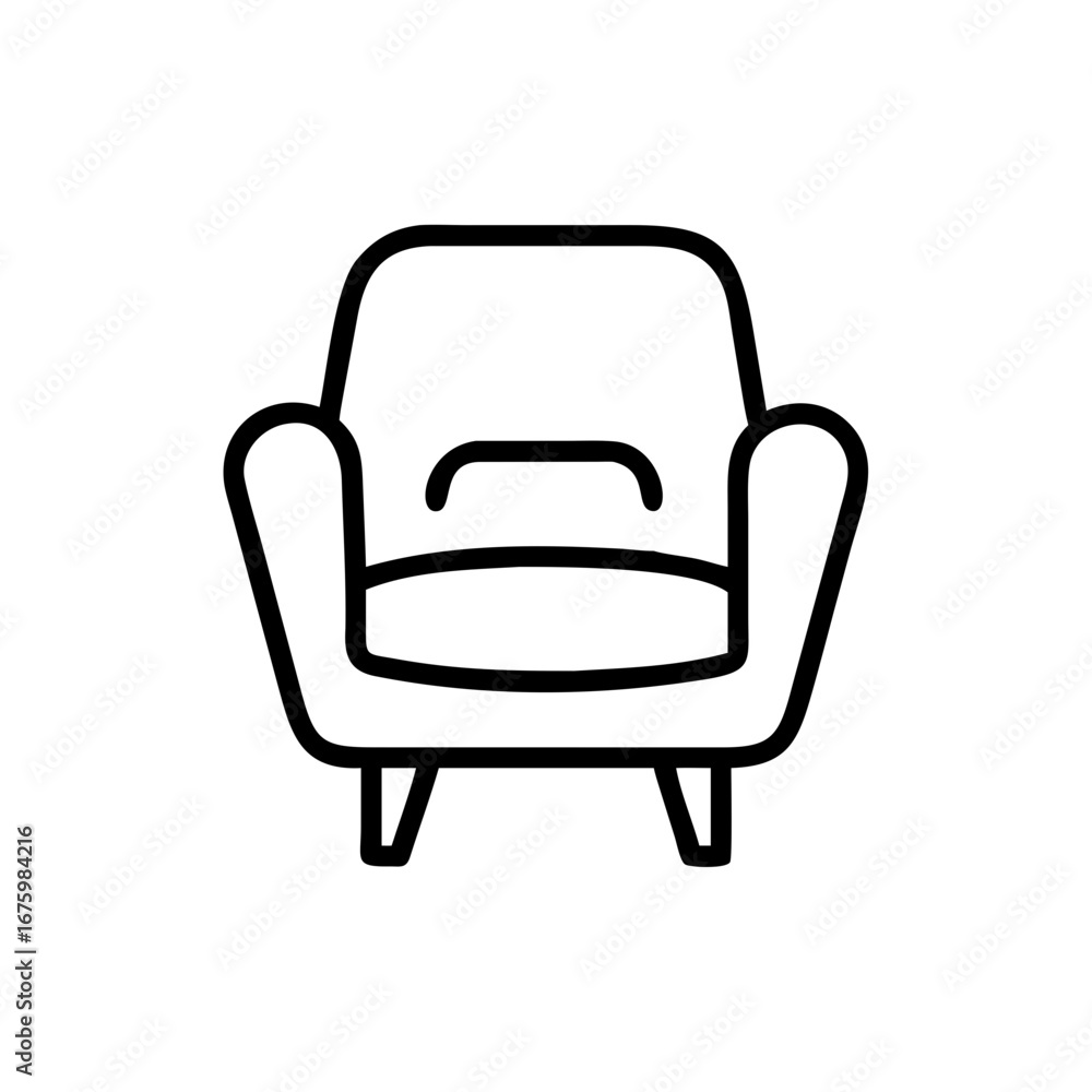 Poster illustration of a simple armchair with a high backrest and armrests in a minimalist outline style de