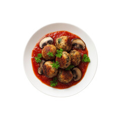 Delicious Spinach and Mushroom Meatballs in Tomato Sauce - Overhead Shot