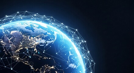 Planet earth with a glowing digital network overlay, representing global connectivity