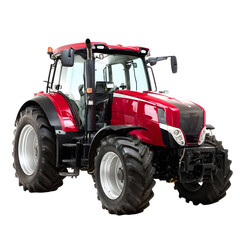 Obraz premium Modern Red Tractor on Black Background: Powerful Agricultural Machinery