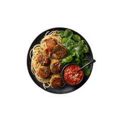 Delicious Vegan Quinoa Meatballs with Spaghetti, Marinara Sauce, and Spinach