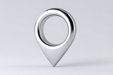 Fototapeta premium Metallic silver 3D location pin icon with futuristic shine. Ideal for minimalist GPS UI or stylish navigation systems.