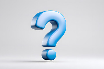 Soft pastel blue 3D question mark isolated on background. Symbol for help, FAQ, query, support, knowledge, and digital assistance projects.