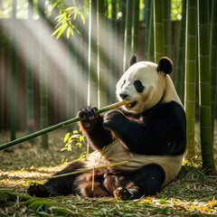 Obraz premium Panda Eating Bamboo