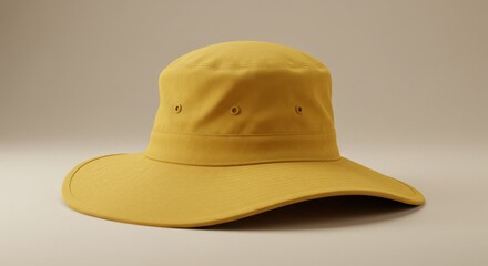 Fototapeta premium A yellow bucket hat with a wide brim and ventilation holes