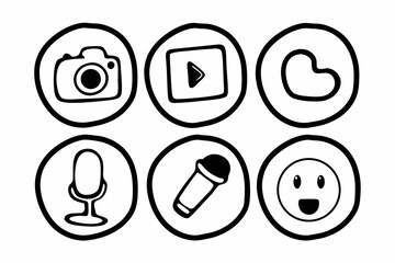 Clean Thin Line Social Media Icons Set in Black on White Vector Illustration