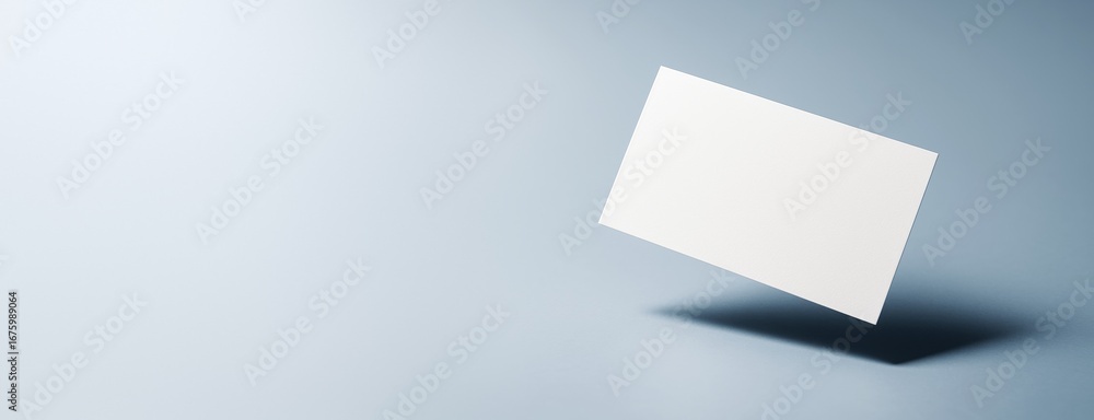 Poster floating blank white card on light blue background with shadow, clean minimal design with copyspace 