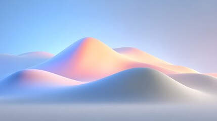 A serene landscape composed of smooth, pastel-hued hills, bathed in soft light, evokes a tranquil and dreamy atmosphere.