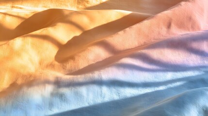 Soft, draped fabric displays a gradient of pastel colors and intricate shadows.