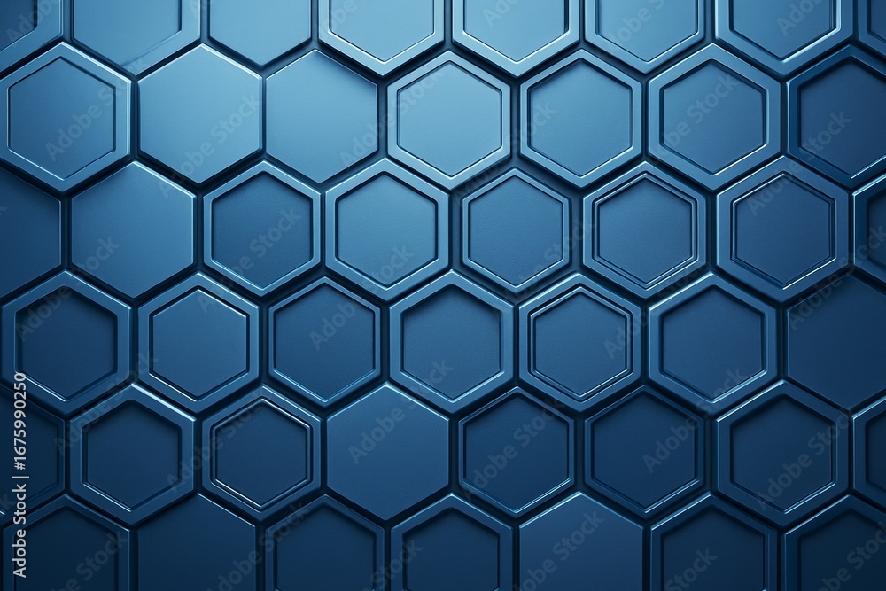 Poster abstract blue hexagonal geometric pattern with 3d depth and modern lighting effects on a seamless fu