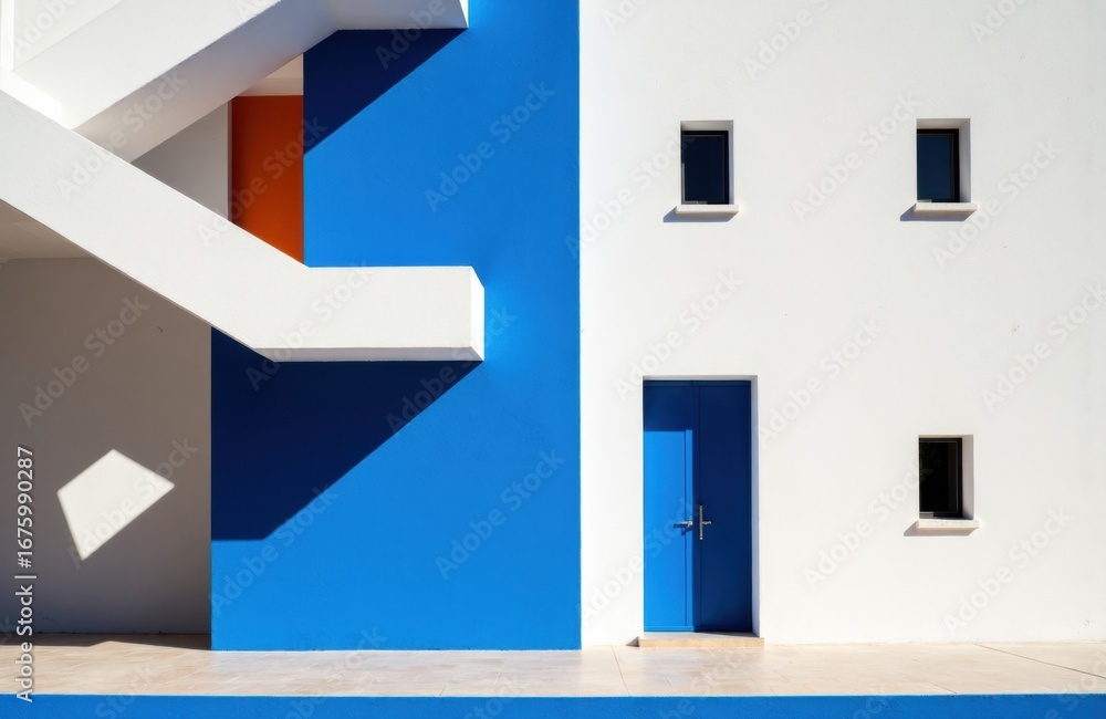 Poster colorful modern building with geometric shapes and minimalist design elements