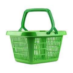 Fototapeta premium Green shopping basket for grocery purchases. [Transparent Background PNG].