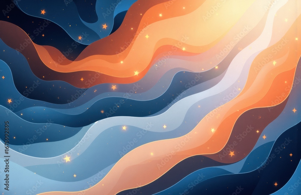 Aufkleber colorful abstract waves with star-like sparkles creating a dynamic cosmic scene