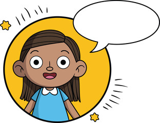Happy Young Girl with Speech Bubble for Your Message, Cute Child Expressing Thoughts and Ideas, Perfect for Kids' Content and Communication Concepts.