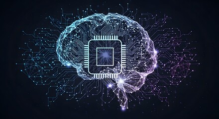 Artificial intelligence digital brain made of glowing neural network connections, futuristic blue tech visualization