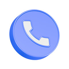 A glossy, blue 3D phone icon button for a business contact or communication service