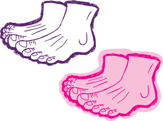 Side view of left and right human legs, outlines with curved black lines in grunge style. Perfect for modern designs, illustrations, creative projects, sketch, pink lines on pink background