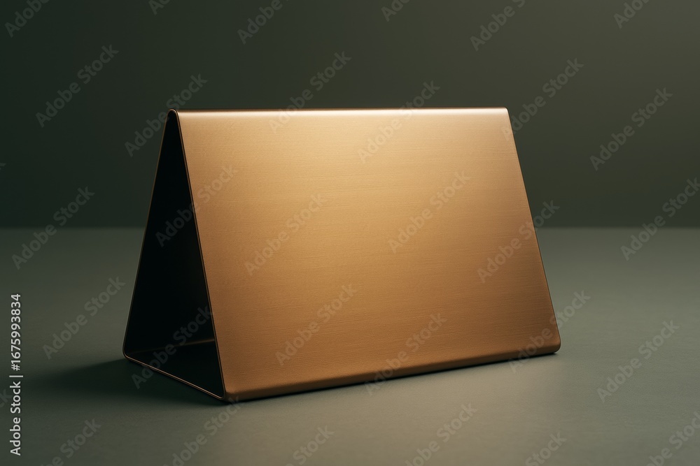 Poster golden metallic display stand mockup on a minimal studio background for branding or advertising desi