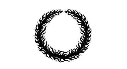 Circular Black Flame Tattoo Design, Fiery Wreath Frame.