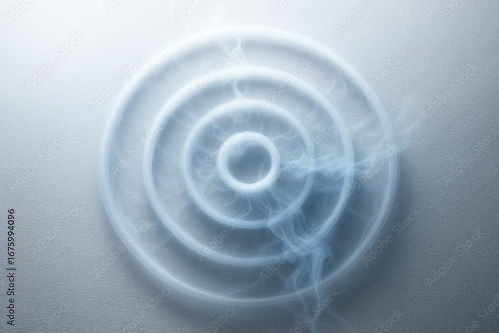 Poster abstract concentric smoke rings in soft light forming a circular pattern on a textured gray backgrou