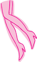 Female legs walking in high heel shoes, side view. Curved pink lines in grunge style outline the legs, sketch, pink lines on pink background, doodles drawn with brush, vector illustration