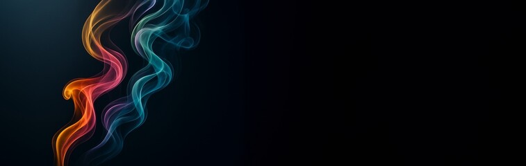 Obraz premium Abstract colorful smoke waves on dark background with empty copyspace for banner, poster or design template. Ai generative. Ai generative