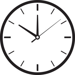 Simple black and white analog clock face with hour and minute hands time watch