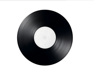 Vinyl record with a white blank cover isolated on a white background top view