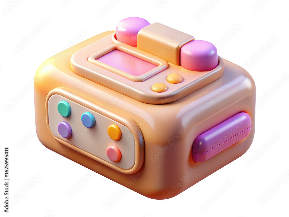 Aufkleber Retro portable handheld gaming device in pastel colors with buttons and display nostalgic 3d illustration isolated on transparent background